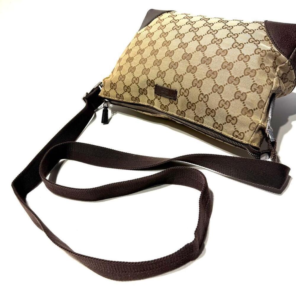 GUCCI GG Canvas Shoulder Bag Messenger Brown Crossbody Leather - Picture 8 of 10